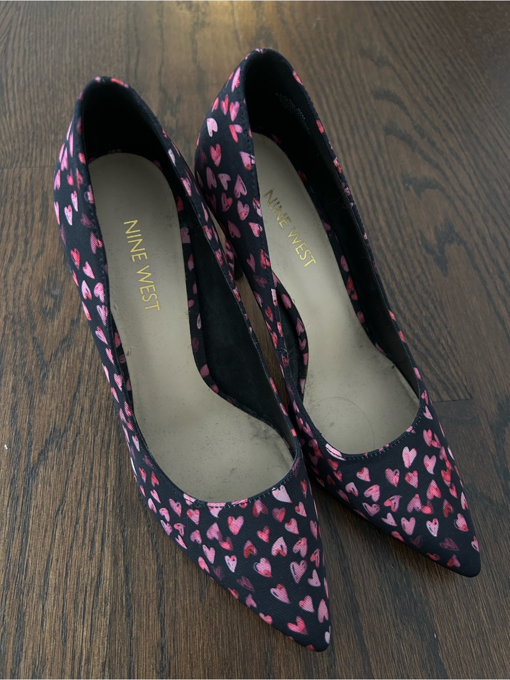 Nine West Black Pumps with Pink Heart Pattern